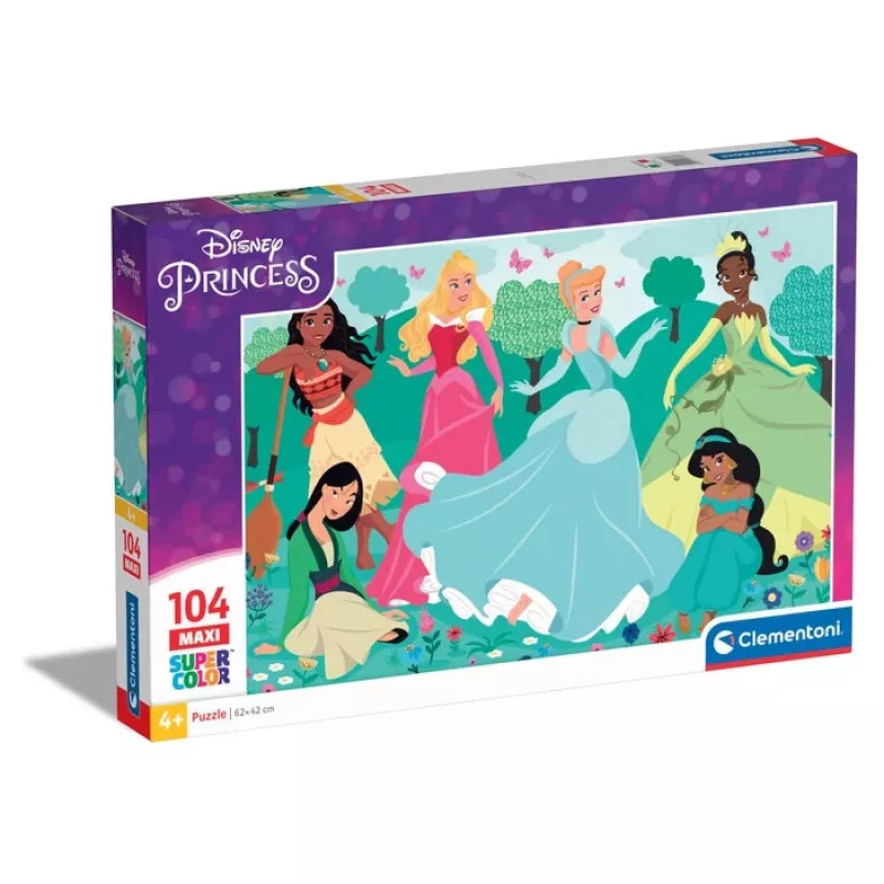 Dėlionė Clementoni Supercolor Disney Princess — 104 dalys, plotis 485 mm, amžius 4–6