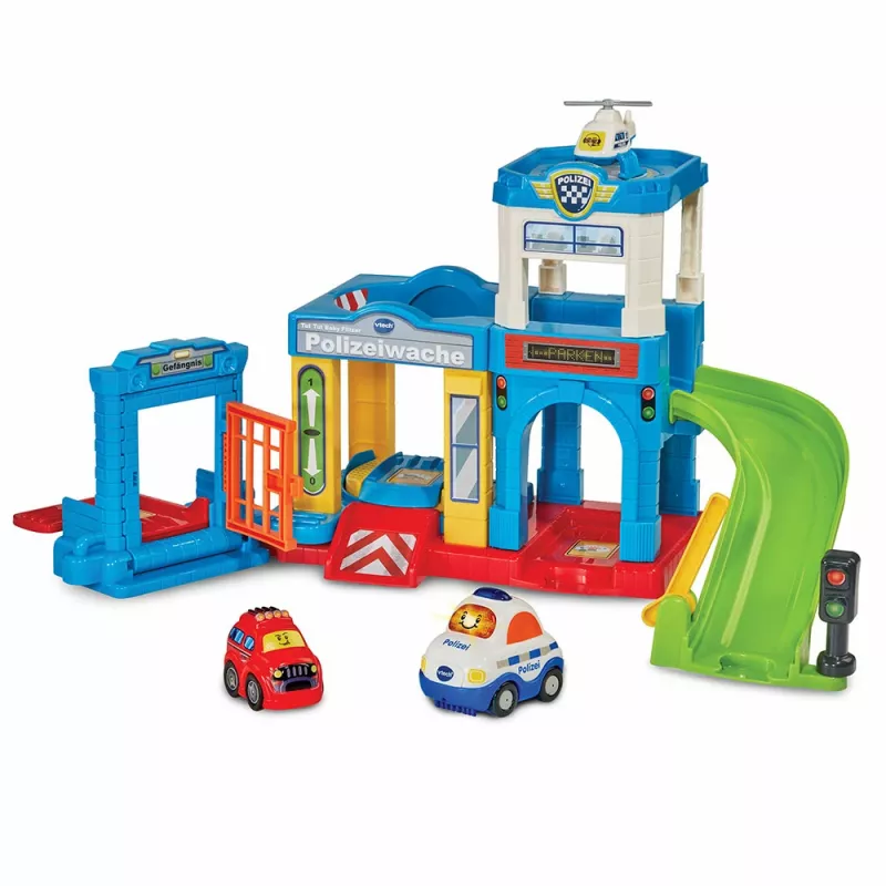 Žaislų rinkinys VTech Tut Tut Baby Flitzer policijos stotis 80-569904 su interaktyviomis funkcijomis ir transporto priemonėmis