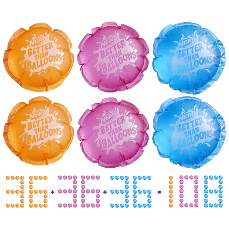 Nerf Super Soaker Better Than Balloons vandens žaislai, lengvas 1 dalies sutvarkymas, 108 kapsulės, daugybė žaidimo būdų, vandens pramogos kieme, dovanos vaikams, amžius 3+