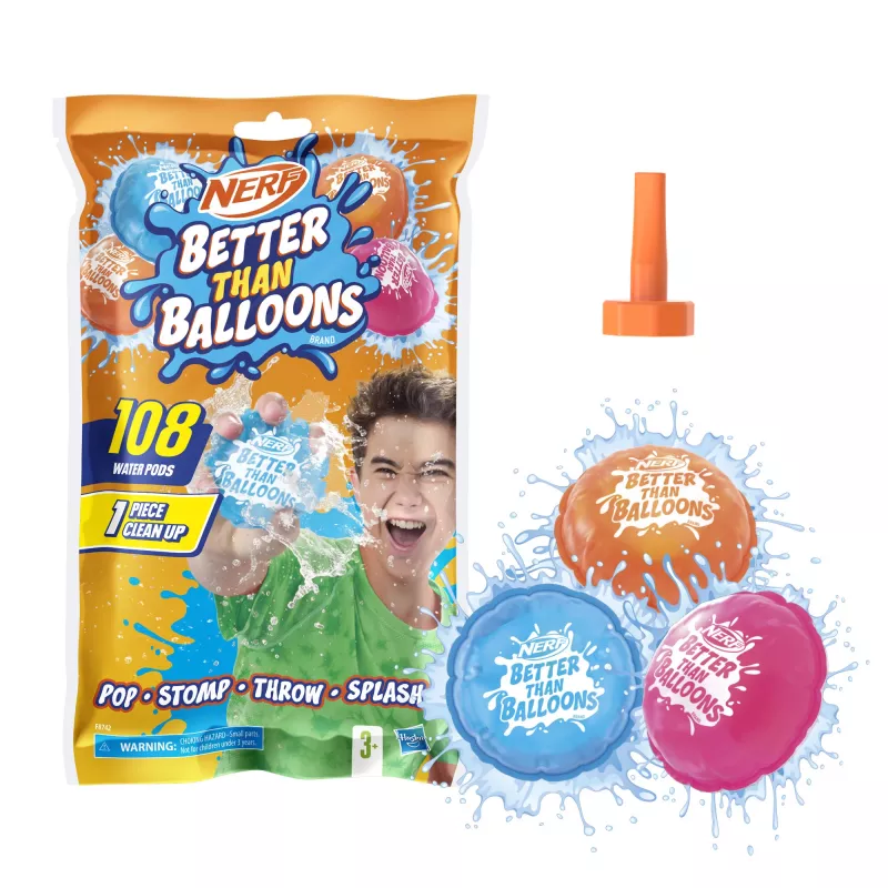 Nerf Super Soaker Better Than Balloons vandens žaislai, lengvas 1 dalies sutvarkymas, 108 kapsulės, daugybė žaidimo būdų, vandens pramogos kieme, dovanos vaikams, amžius 3+