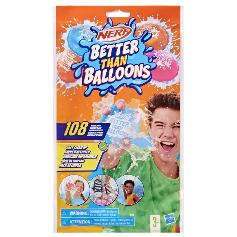 Nerf Super Soaker Better Than Balloons vandens žaislai, lengvas 1 dalies sutvarkymas, 108 kapsulės, daugybė žaidimo būdų, vandens pramogos kieme, dovanos vaikams, amžius 3+