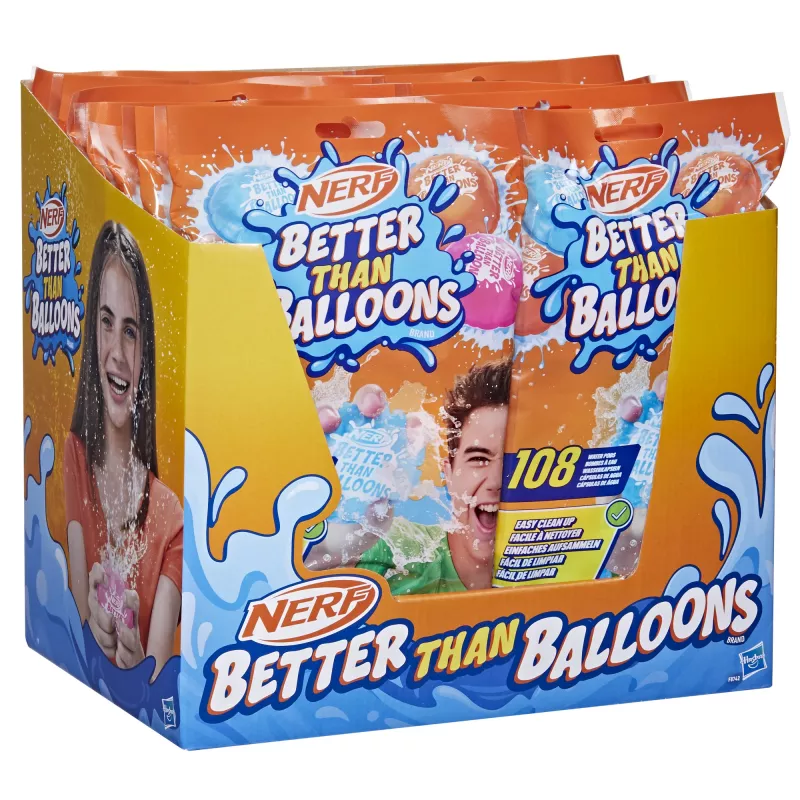 Nerf Super Soaker Better Than Balloons vandens žaislai, lengvas 1 dalies sutvarkymas, 108 kapsulės, daugybė žaidimo būdų, vandens pramogos kieme, dovanos vaikams, amžius 3+