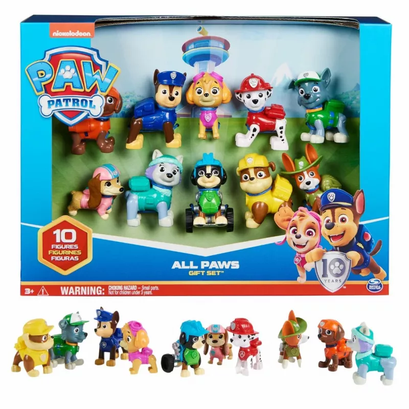 PAW Patrol, 10th Anniversary, All Paws On Deck žaislų figūrėlių dovanų rinkinys su 10 kolekcionuojamų veiksmo figūrėlių, vaikų žaislai nuo 3 metų