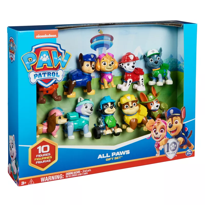 PAW Patrol, 10th Anniversary, All Paws On Deck žaislų figūrėlių dovanų rinkinys su 10 kolekcionuojamų veiksmo figūrėlių, vaikų žaislai nuo 3 metų