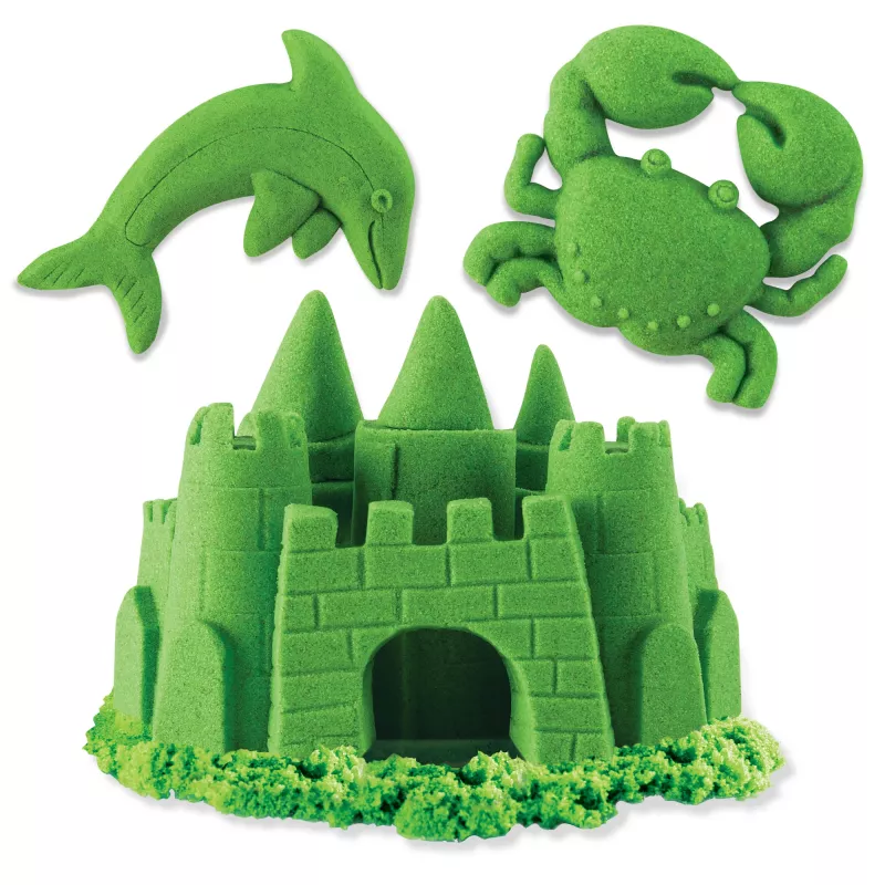 „Kinetic Sand“, 2 svarų žalios spalvos žaidimų smėlis, formuojami sensoriniai žaislai vaikams, pakartotinai uždaromas maišelis (pakuotė gali skirtis), nuo 3 metų