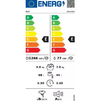 Neff V6540X3 skalbyklė-džiovyklė, įmontuojama, priekinio įkrovimo, balta
