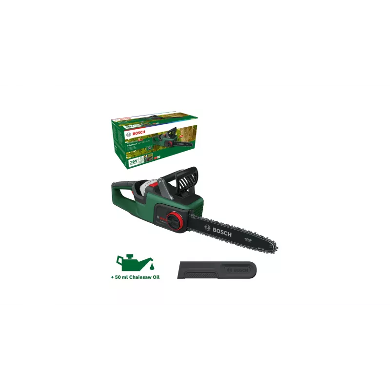 Akumuliatorinis grandininis pjūklas Bosch AdvancedChain 36V-35-40 — 36V, 2 Ah baterija, 35 cm kreipiamoji juosta, 31 cm pjovimo ilgis