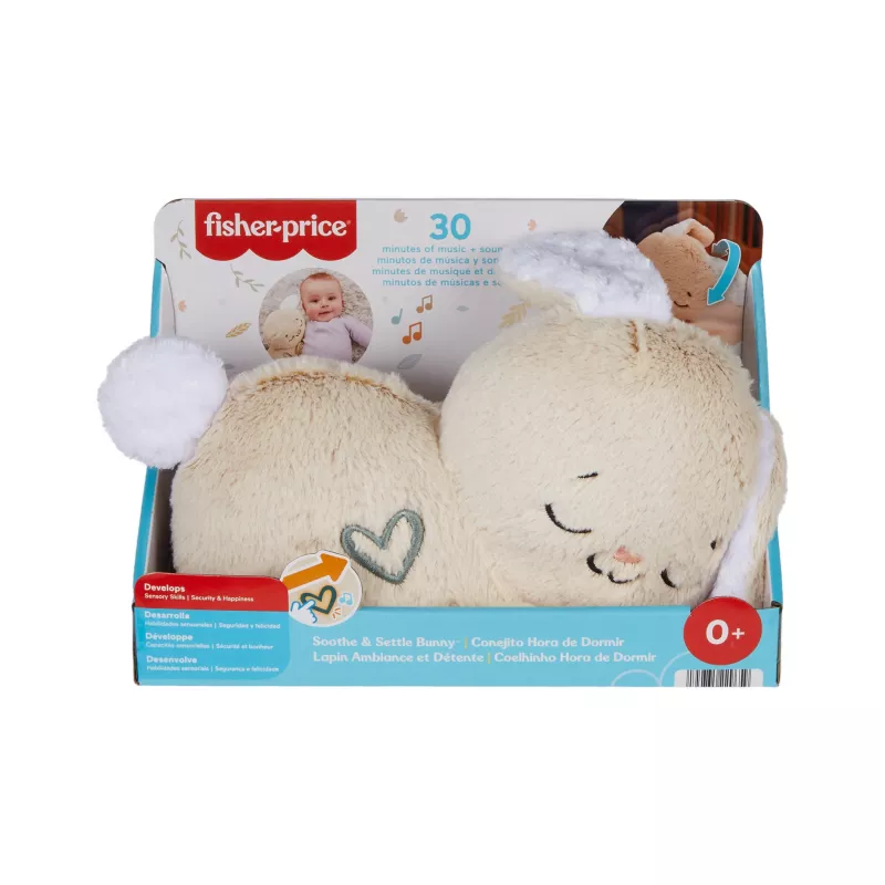 Fisher-Price Soothe & Settle Bunny pliušinis kūdikio žaislas ir pritaikomas garso aparatas su judesiu