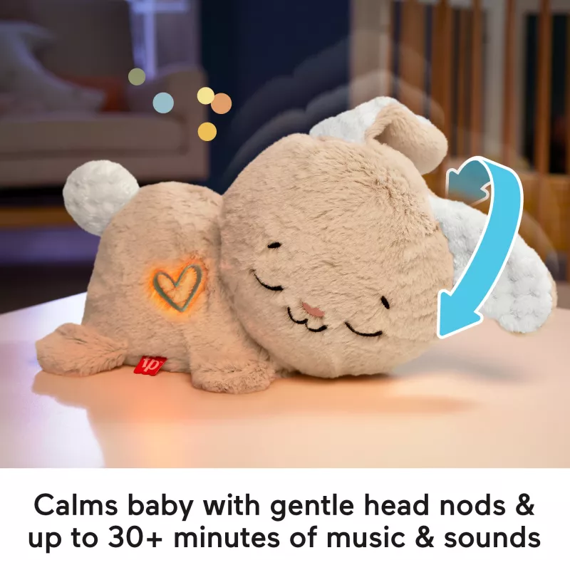 Fisher-Price Soothe & Settle Bunny pliušinis kūdikio žaislas ir pritaikomas garso aparatas su judesiu