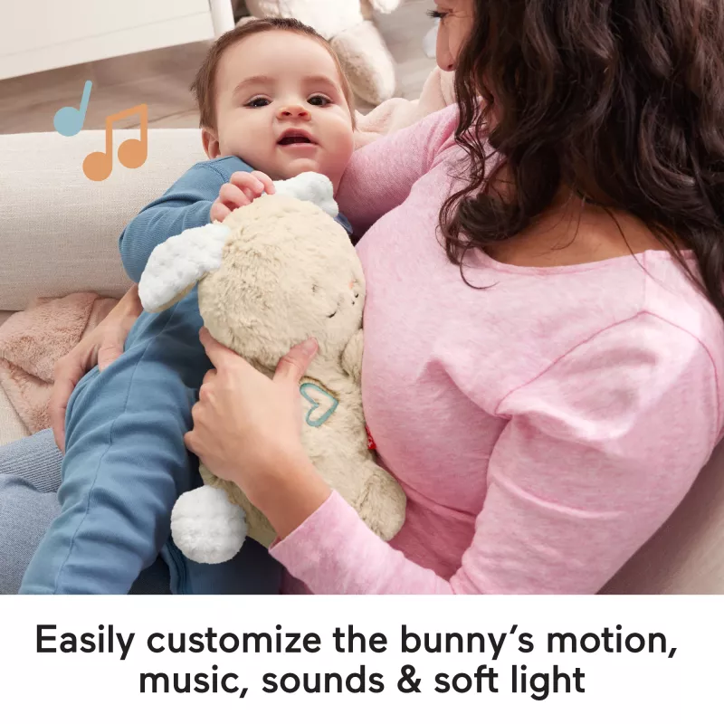 Fisher-Price Soothe & Settle Bunny pliušinis kūdikio žaislas ir pritaikomas garso aparatas su judesiu