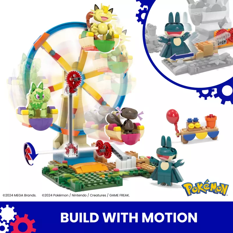MEGA Pokémon apžvalgos rato linksmas konstravimo žaislų rinkinys, su 4 veiksmo figūrėlėmis (393 dalys) vaikams