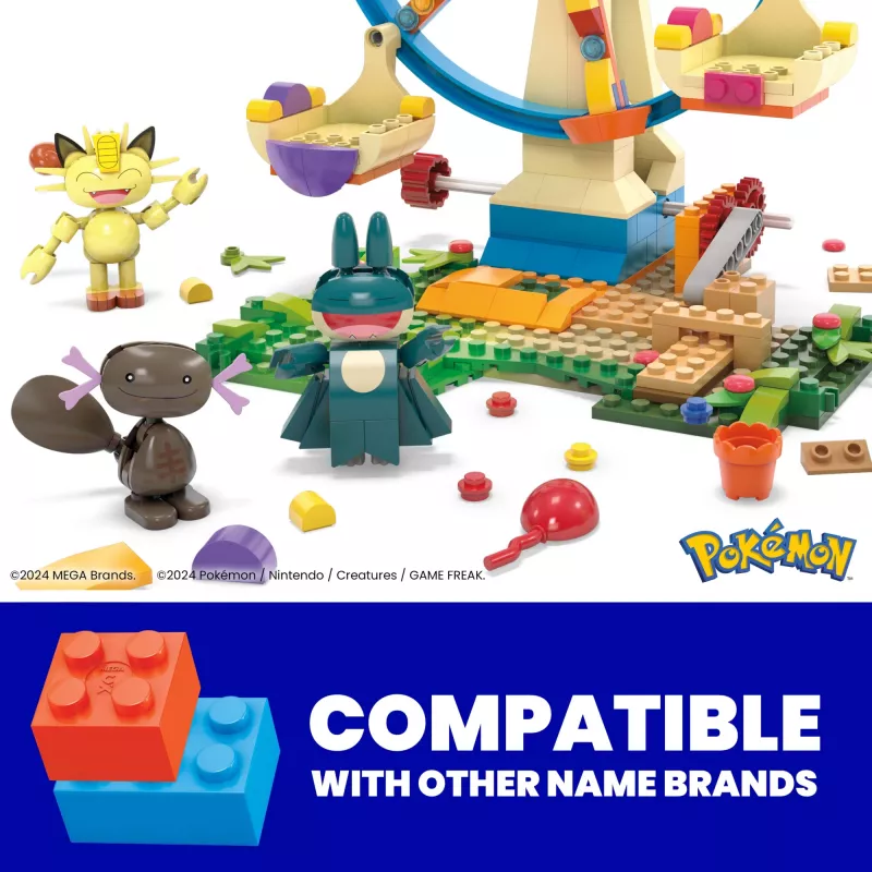 MEGA Pokémon apžvalgos rato linksmas konstravimo žaislų rinkinys, su 4 veiksmo figūrėlėmis (393 dalys) vaikams
