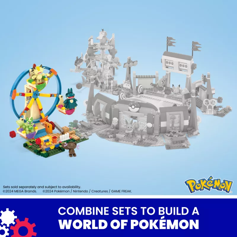 MEGA Pokémon apžvalgos rato linksmas konstravimo žaislų rinkinys, su 4 veiksmo figūrėlėmis (393 dalys) vaikams
