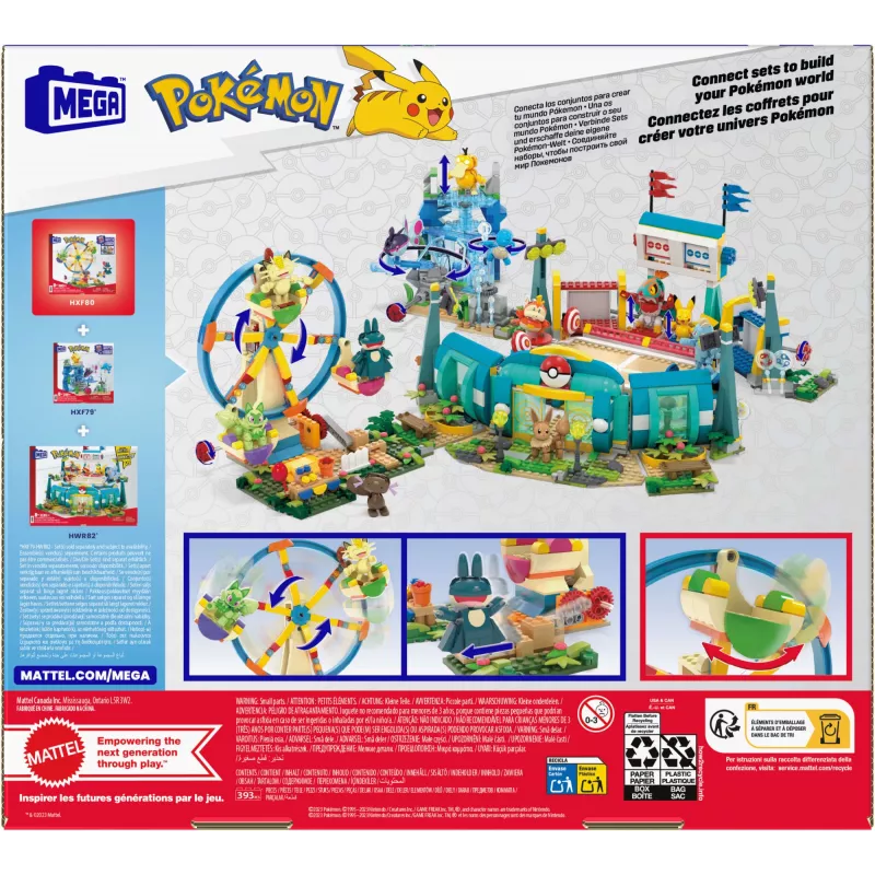 MEGA Pokémon apžvalgos rato linksmas konstravimo žaislų rinkinys, su 4 veiksmo figūrėlėmis (393 dalys) vaikams