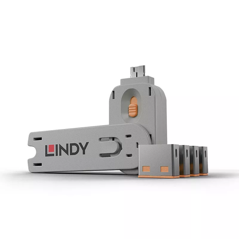 Prievadų blokatorius Lindy USB prievadų blokatorius, rinkinys 4 vnt., spalvinis kodas oranžinė