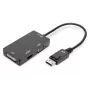 DIGITUS ASSMANN DisplayPort keitiklio kabelis, DP – HDMI+DVI+VGA V-V/M/M, 20 cm 3-in-1 daugialypės terpės kabelis, CE, juodas