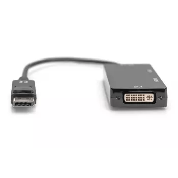 DIGITUS ASSMANN DisplayPort keitiklio kabelis, DP – HDMI+DVI+VGA V-V/M/M, 20 cm 3-in-1 daugialypės terpės kabelis, CE, juodas