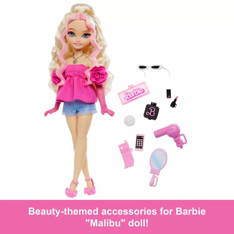 Barbie Dream Besties „Malibu“ mados lėlė su 8 makiažo ir plaukų tematikos aksesuarais
