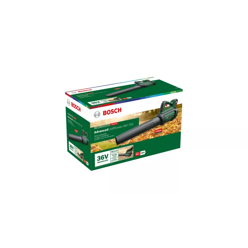 Bosch AdvancedLeafBlower 36V-750 (1x2,0Ah), rankinė pūstuvė, 100 km/h, 200 km/h, akumuliatorius, 1,5 m/s², 254 mm