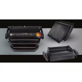 Kontaktinė grilinė Tefal GC7148 — 2000 W, nerūdijančio plieno korpusas, stačiakampė, reguliuojamas termostatas, grotelių viršutinis paviršius, 365×365×175 mm