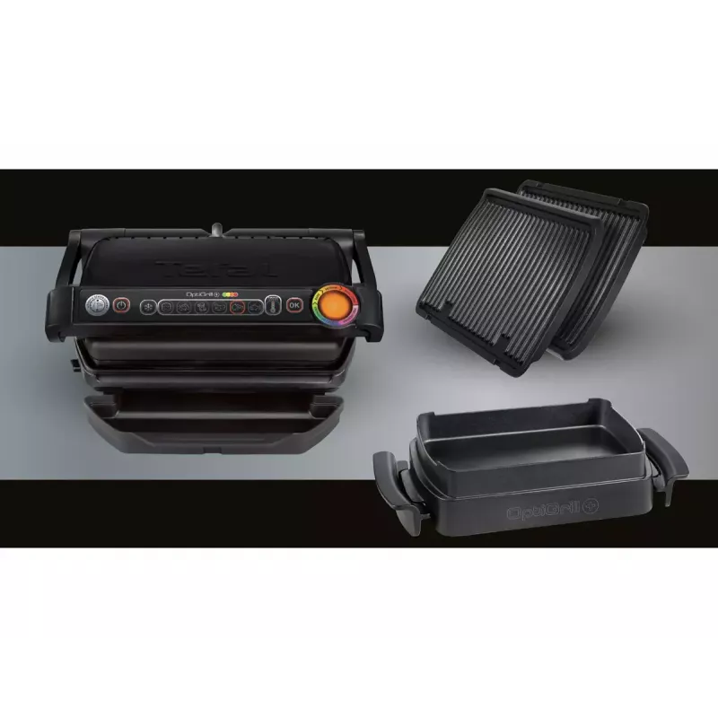 Kontaktinė grilinė Tefal GC7148 — 2000 W, nerūdijančio plieno korpusas, stačiakampė, reguliuojamas termostatas, grotelių viršutinis paviršius, 365×365×175 mm