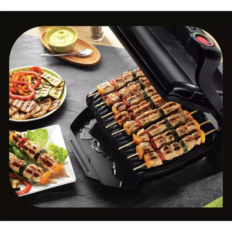 Kontaktinė grilinė Tefal GC7148 — 2000 W, nerūdijančio plieno korpusas, stačiakampė, reguliuojamas termostatas, grotelių viršutinis paviršius, 365×365×175 mm