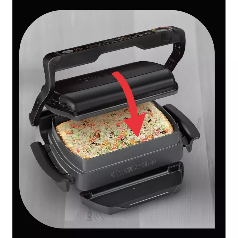 Kontaktinė grilinė Tefal GC7148 — 2000 W, nerūdijančio plieno korpusas, stačiakampė, reguliuojamas termostatas, grotelių viršutinis paviršius, 365×365×175 mm
