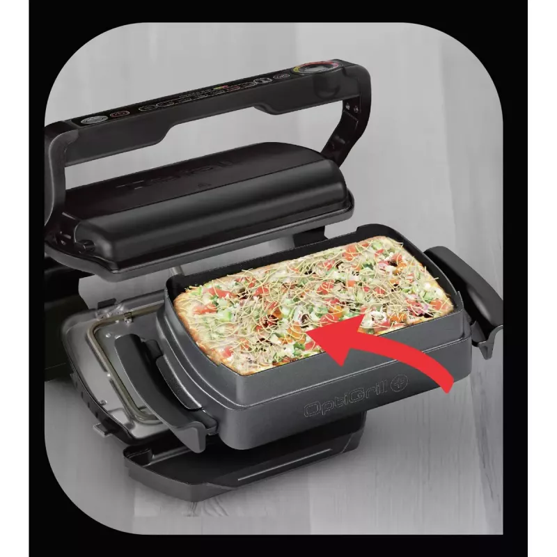 Kontaktinė grilinė Tefal GC7148 — 2000 W, nerūdijančio plieno korpusas, stačiakampė, reguliuojamas termostatas, grotelių viršutinis paviršius, 365×365×175 mm