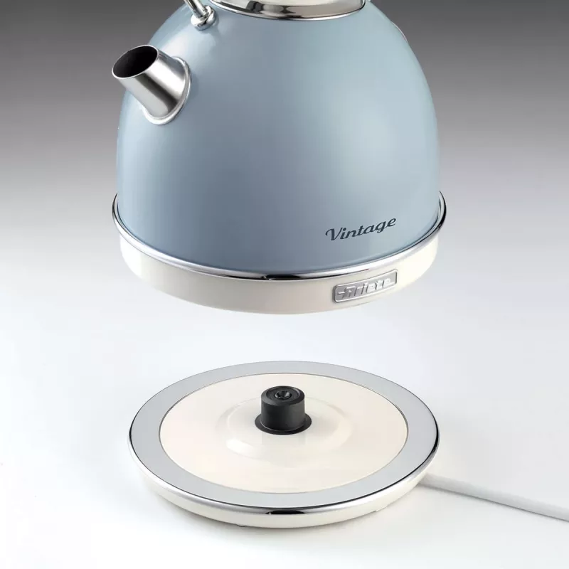Ariete 2877 Kettle Vintage, 1,7L, belaidis, mėlynas, 1,7 l, 2000 W, šviesiai mėlynas, vandens lygio indikatorius, belaidis, filtravimas