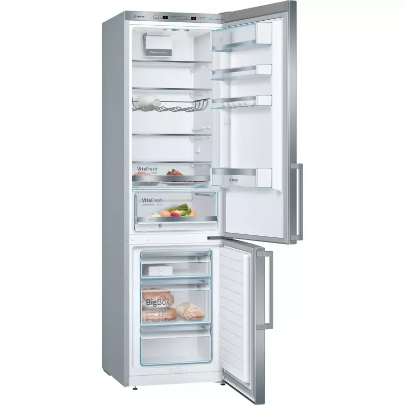 Šaldytuvas-šaldiklis Bosch Serie 6 KGE398IBP — 343 L bendras, nerūdijantis plienas, dešinės pusės vyriai