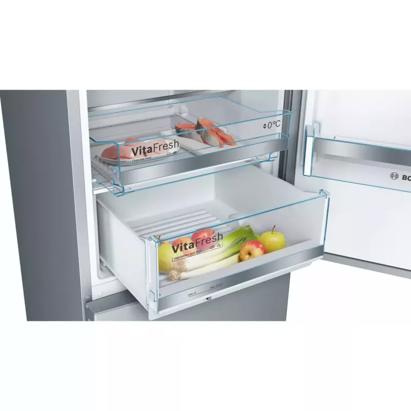 Šaldytuvas-šaldiklis Bosch Serie 6 KGE398IBP — 343 L bendras, nerūdijantis plienas, dešinės pusės vyriai