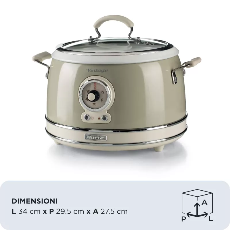 Ariete 2904 Ryžių viryklė - Elektrinė ryžių viryklė su keramine keptuve - Naminis suši - Multivaryklė - Vintage linija - 3,5 l - 650 W - Smėlio spalva