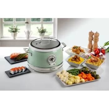 Ariete 2904 ryžių viryklė – elektrinė ryžių viryklė su keraminiu dubeniu – naminiams suši – multiviryklė – Vintage linija – 3,5 l – 650 W – žalia