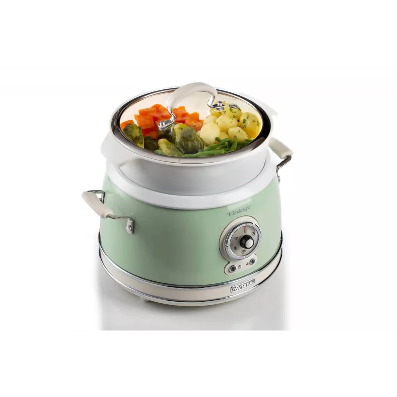 Ariete 2904 ryžių viryklė – elektrinė ryžių viryklė su keraminiu dubeniu – naminiams suši – multiviryklė – Vintage linija – 3,5 l – 650 W – žalia