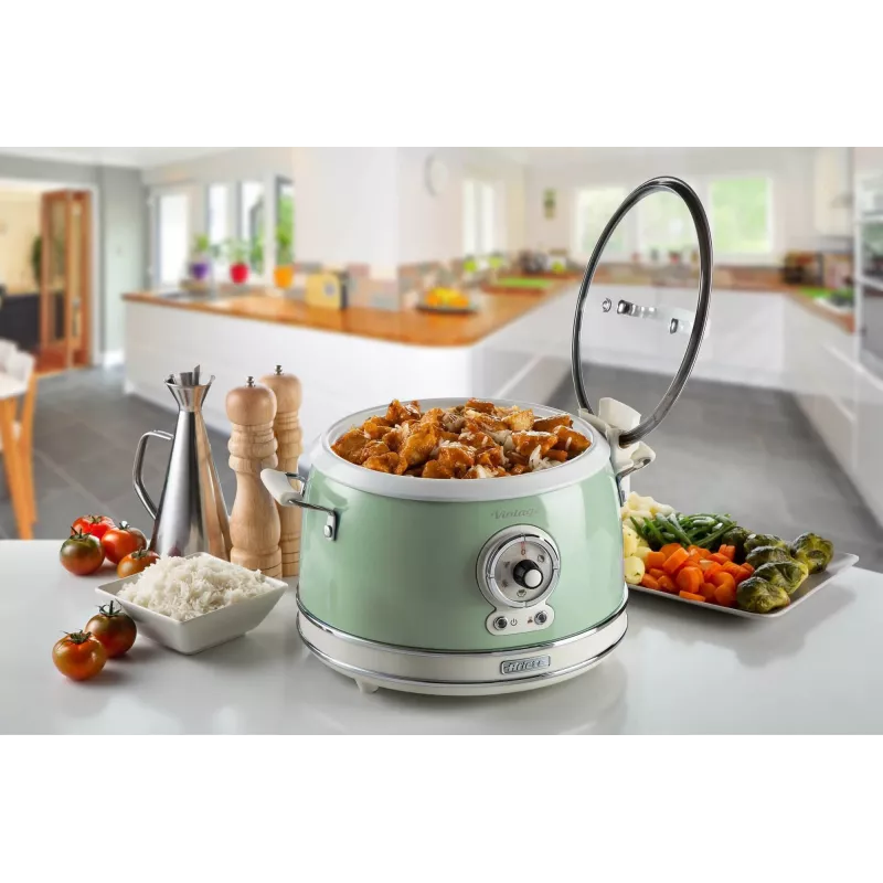 Ariete 2904 ryžių viryklė – elektrinė ryžių viryklė su keraminiu dubeniu – naminiams suši – multiviryklė – Vintage linija – 3,5 l – 650 W – žalia