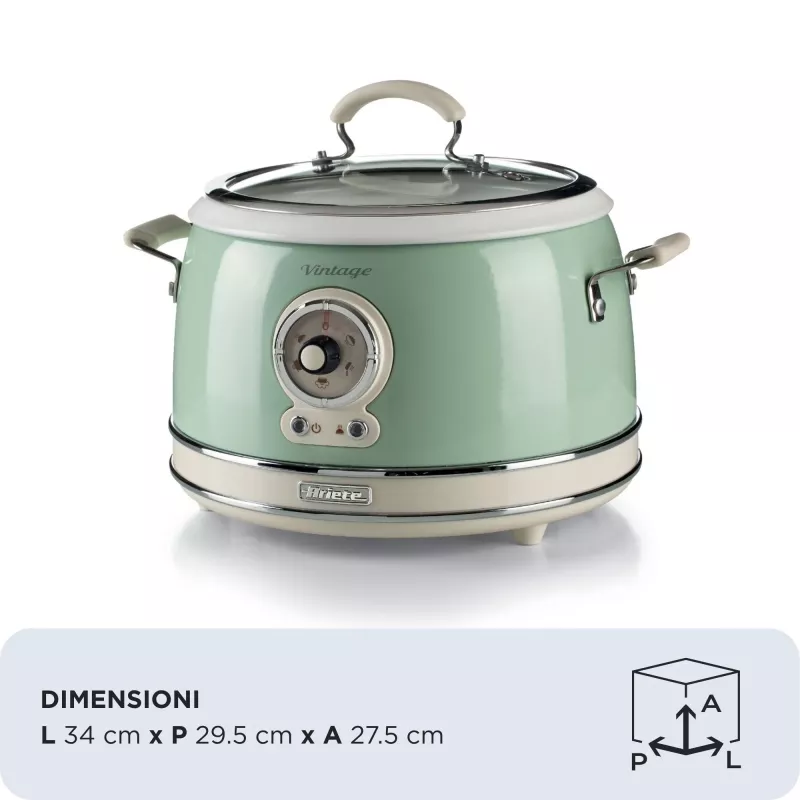 Ariete 2904 ryžių viryklė – elektrinė ryžių viryklė su keraminiu dubeniu – naminiams suši – multiviryklė – Vintage linija – 3,5 l – 650 W – žalia