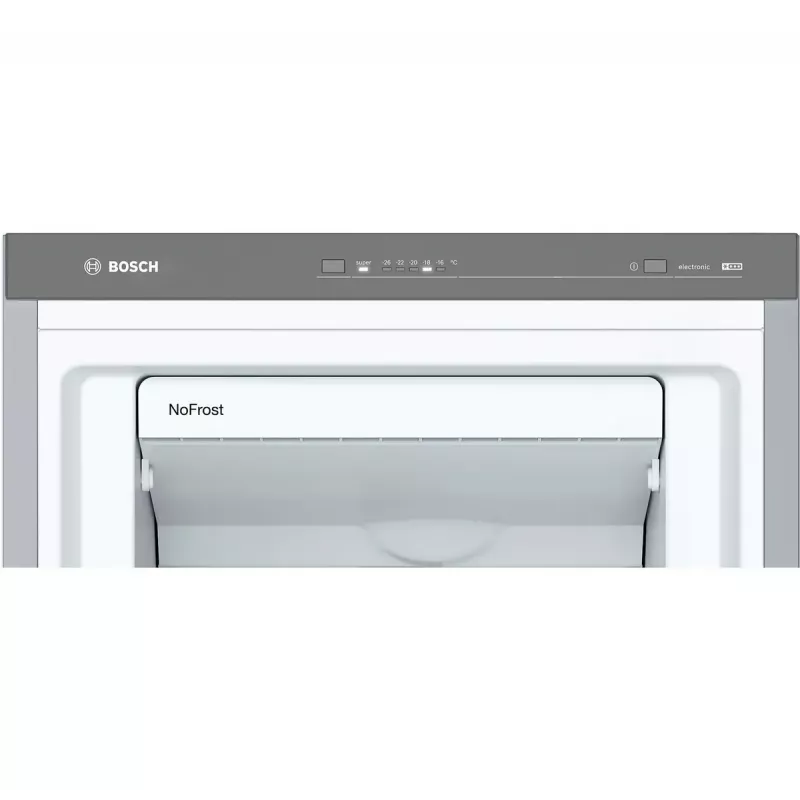 Vertikalus šaldiklis Bosch Serie 4 GSN36VLEP — 242 L, NoFrost, E klasė, 39 dB, nerūdijantis plienas