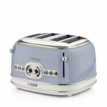 Ariete 156 4 dalių vintage skrudintuvas, 1600 W, 6 skrudinimo lygiai, nerūdijantis plienas, dažytas pasteline mėlyna spalva, be sumuštinių laikiklių. Mėlyna