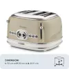 Ariete 156 4 dalių vintage skrudintuvas, 1600 W, 6 skrudinimo lygiai, nerūdijantis plienas, dažytas pasteline smėlio spalva, be sumuštinių laikiklių