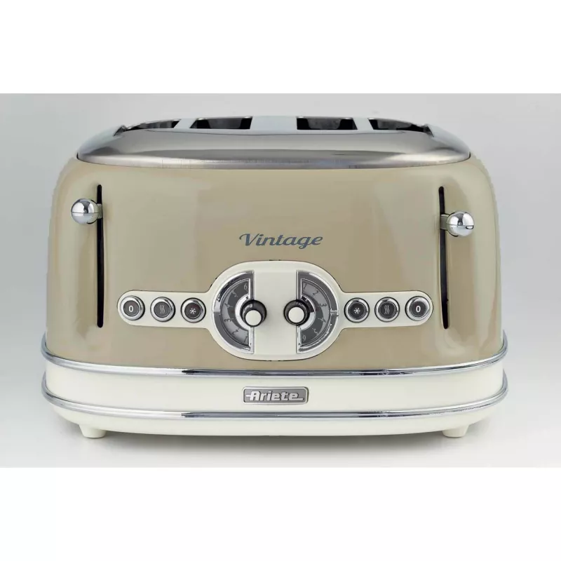 Ariete 156 4 dalių vintage skrudintuvas, 1600 W, 6 skrudinimo lygiai, nerūdijantis plienas, dažytas pasteline smėlio spalva, be sumuštinių laikiklių
