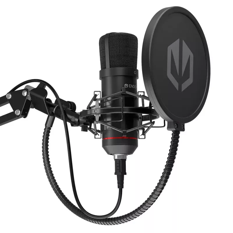 PC mikrofonas ENDORFY Solum — laidinis USB-C kardioidinis mikrofonas, 16 bitų/48 kHz, 18–21000 Hz, stalinis laikiklis, 2,9 m laidas, ausinių išvestis, pop filtras
