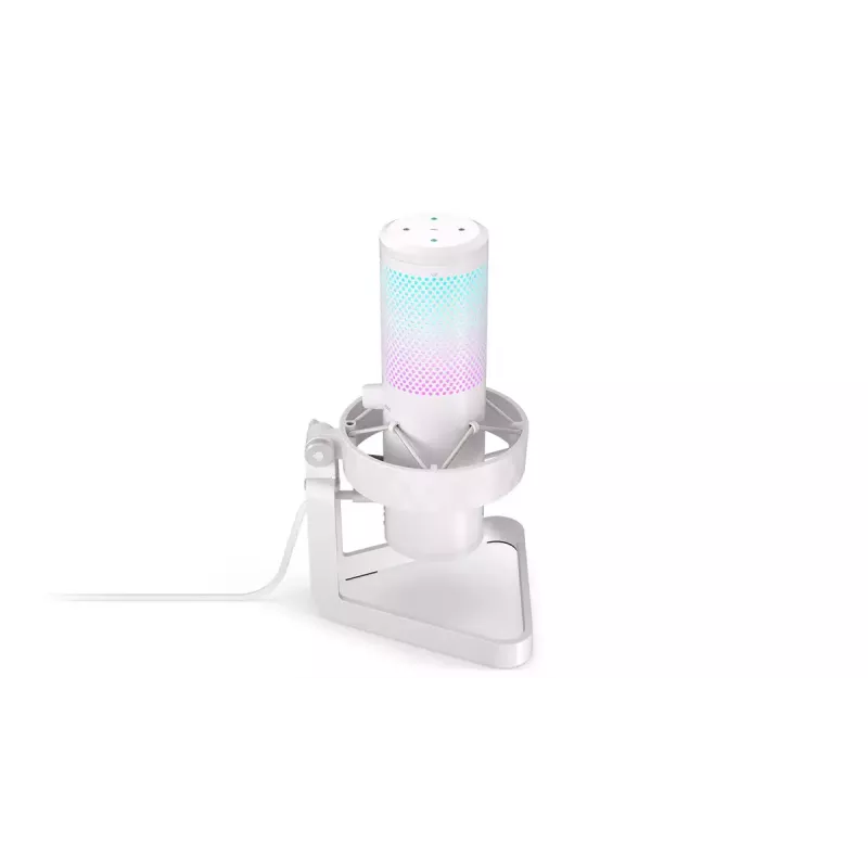 PC mikrofonas ENDORFY AXIS Streaming White — USB, kardioidinis, 30–18 kHz, 192 kHz/24 bitų, stalinis stovas, nutildymas, ausinių išvestis