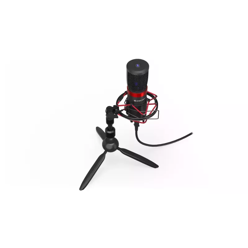 PC mikrofonas ENDORFY Solum Streaming T — USB laidinis, 24 bitų/48 kHz, 18–21000 Hz, stalinis laikiklis, ausinių išvestis, juodas