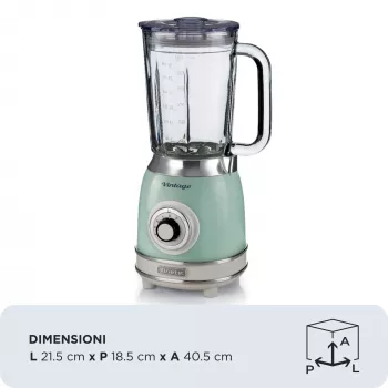 Ariete 583, „Vintage“ trintuvas su 1,5 litro stiklo indu, 4 nerūdijančio plieno peiliais, 4 greičiais + impulsinis režimas, 1000 W, žalios spalvos