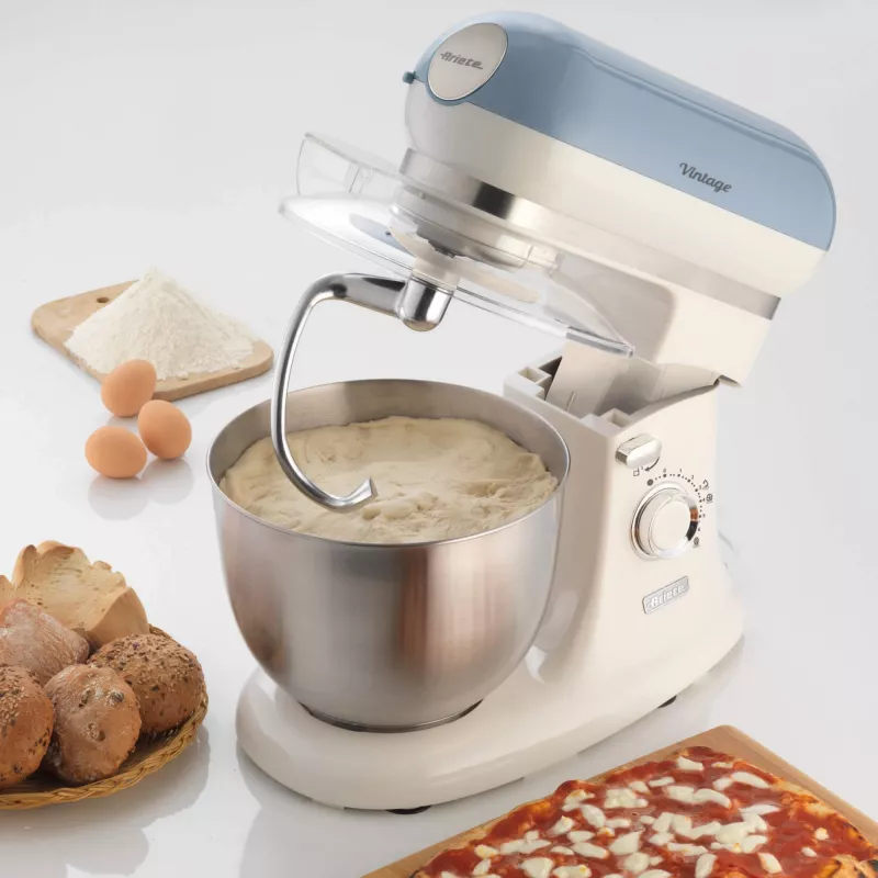 Ariete 1588 Vintage Mixer, planetarinis maišytuvas duonai, picai, pyragams ir pyragaičiams, 5,5 l talpa, 7 greičiai, 2400 vatų, pastelinė mėlyna