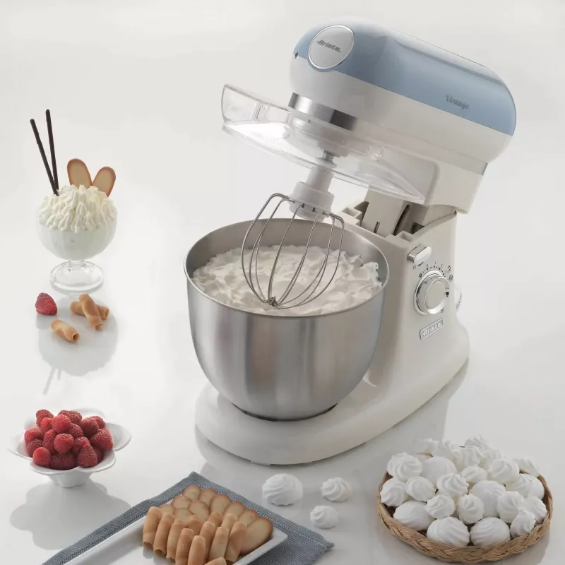 Ariete 1588 Vintage Mixer, planetarinis maišytuvas duonai, picai, pyragams ir pyragaičiams, 5,5 l talpa, 7 greičiai, 2400 vatų, pastelinė mėlyna