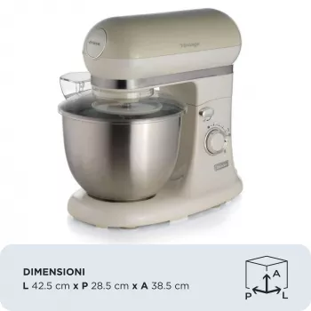 Ariete 1588 Vintage Mixer, planetarinis maišytuvas duonai, picai, pyragams ir kepiniams, 5,5 l talpa, 7 greičiai, 2400 W, pastelinė smėlio spalva