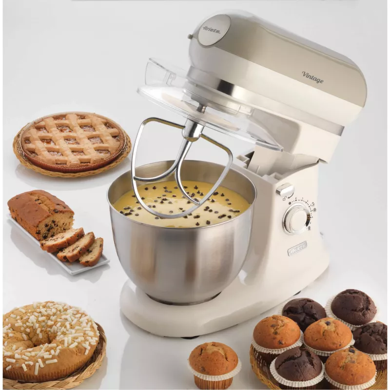 Ariete 1588 Vintage Mixer, planetarinis maišytuvas duonai, picai, pyragams ir kepiniams, 5,5 l talpa, 7 greičiai, 2400 W, pastelinė smėlio spalva