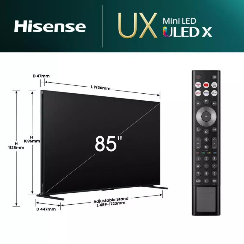 Hisense 85UXNQ 2,16 m (85 coliai) 4K Ultra HD išmanusis televizorius Wi-Fi juoda, pilka 700 cd/m²