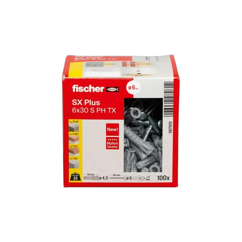 Varžtų ir kaiščių rinkinys Fischer 567935 100 vnt. Nailonas 6 mm gręžimo skylė
